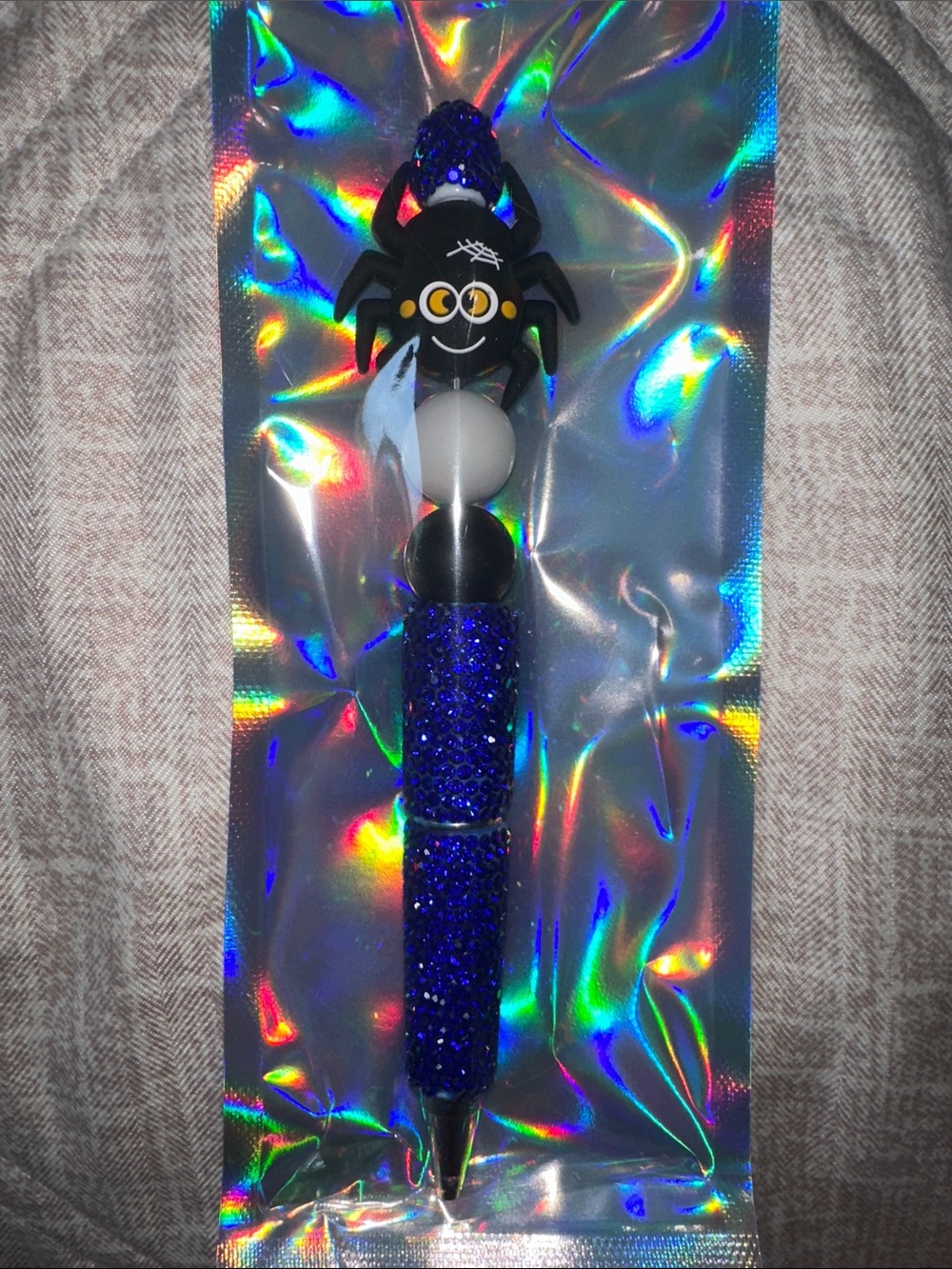 Halloween Glitter Blue Spider Topper Pen